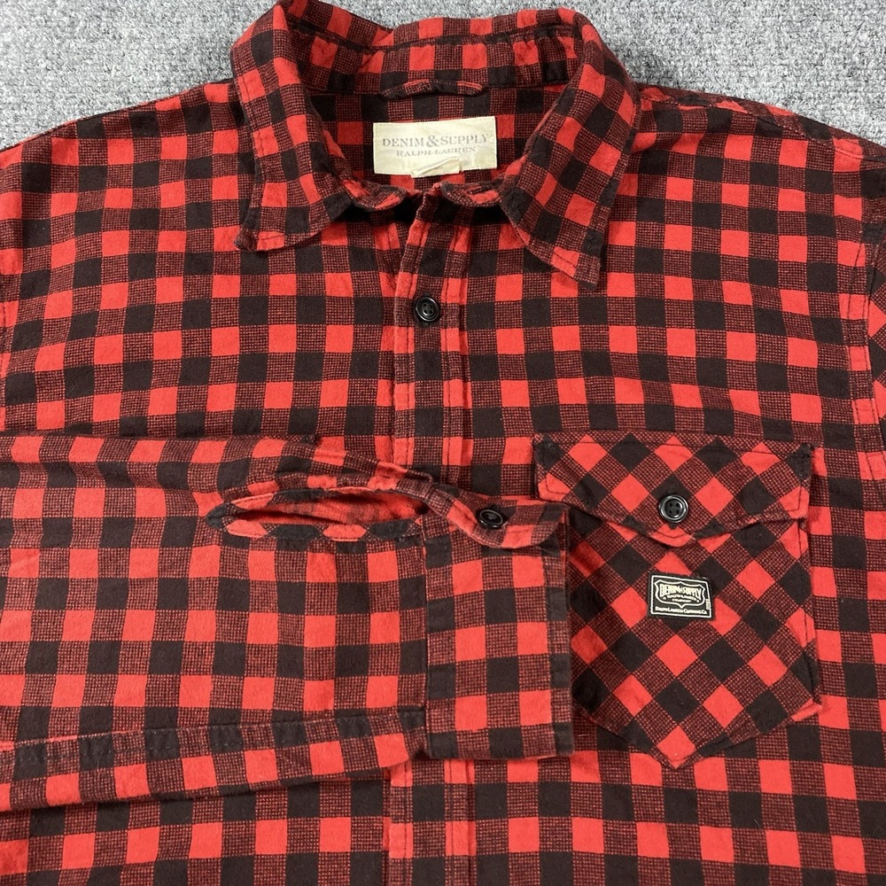 Ralph Lauren Denim & Supply Flannel Mens Medium Red Black‎ Buffalo Plaid